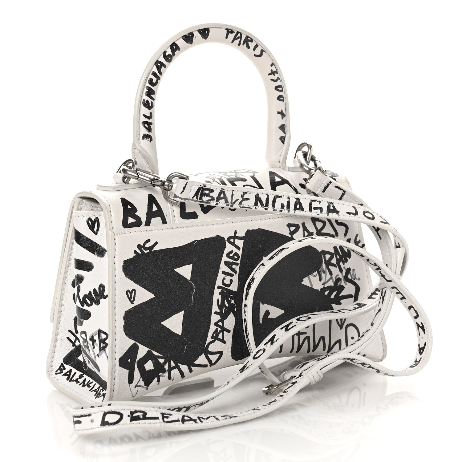 Balenciaga Smooth Calfskin Graffiti Hourglass Top Handle Bag XS White Black 2 of 11