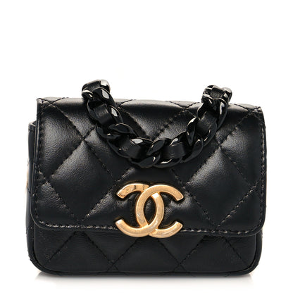 Chanel Lambskin Lacquered Metal Quilted Flap Chain Belt Bag Black 1 of 12