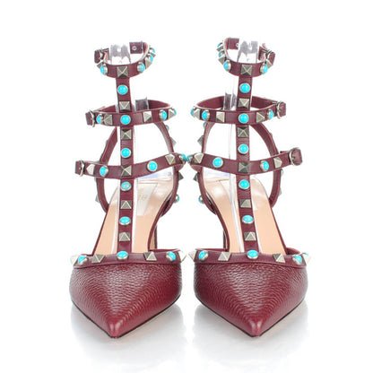 Valentino Garavani Pebbled Calfskin Turquoise Rockstud Rolling Ankle Strap 65mm Pumps 37.5 Rubin 2 of 7