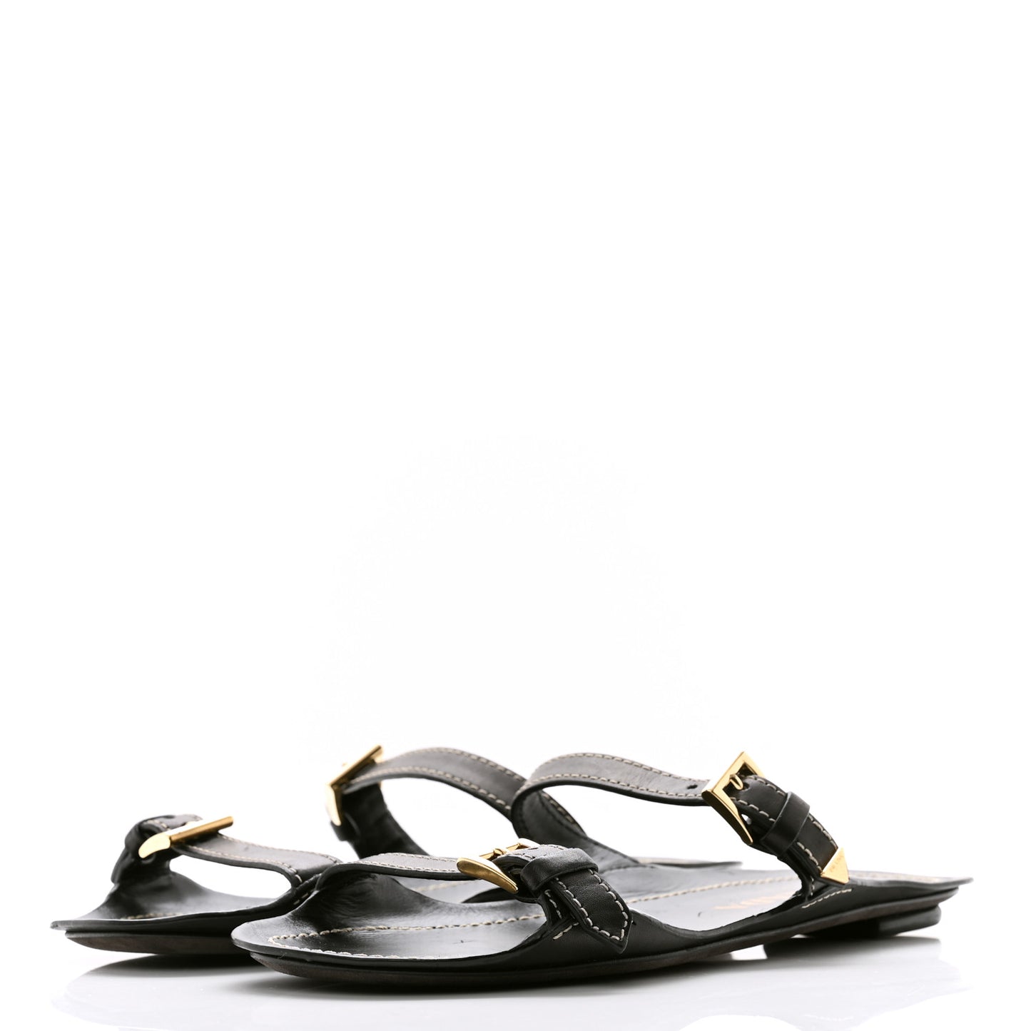Calfskin Sandali Two Strap Flat Sandals 37.5 Black