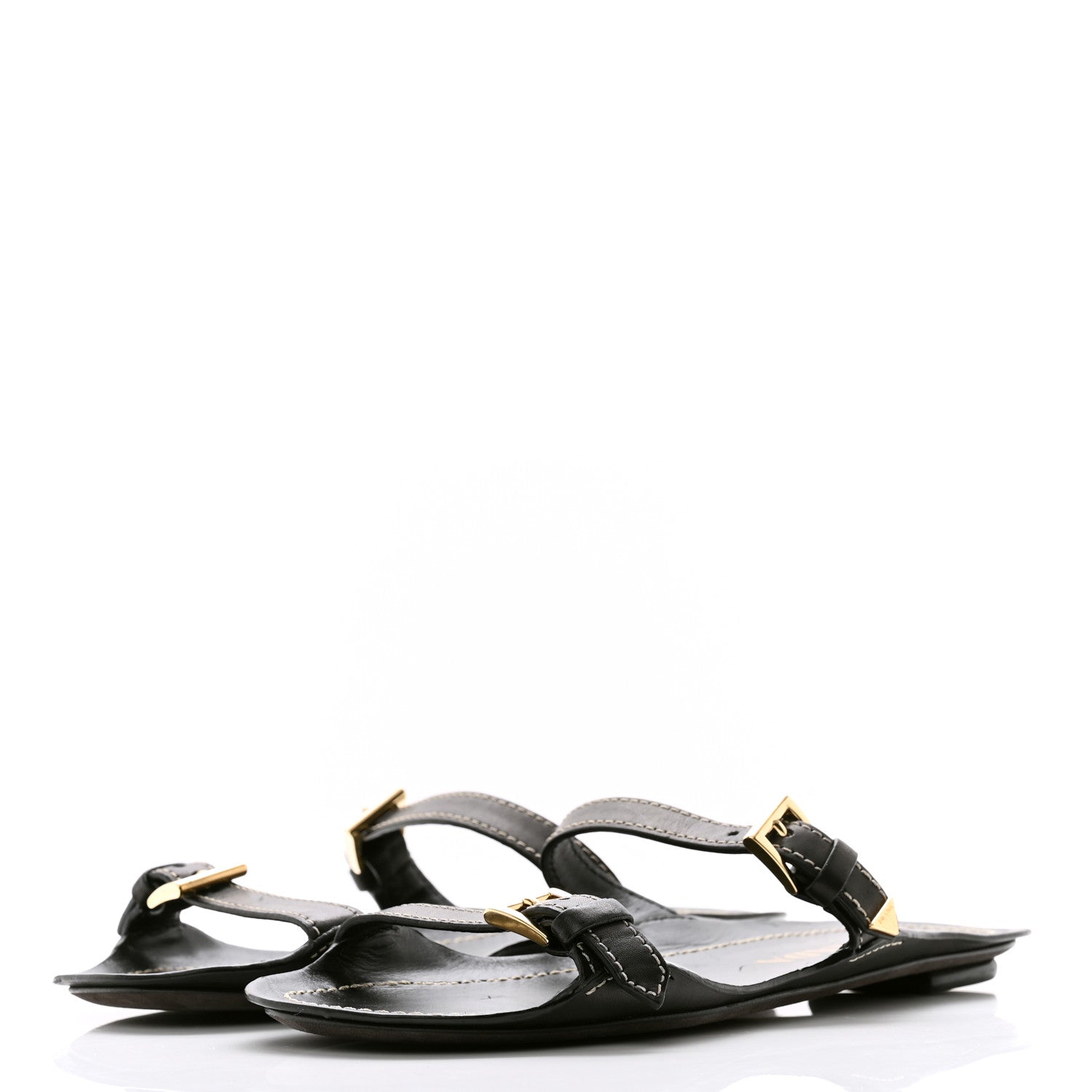 Prada Calfskin Sandali Two Strap Flat Sandals 37.5 Black 3 of 9