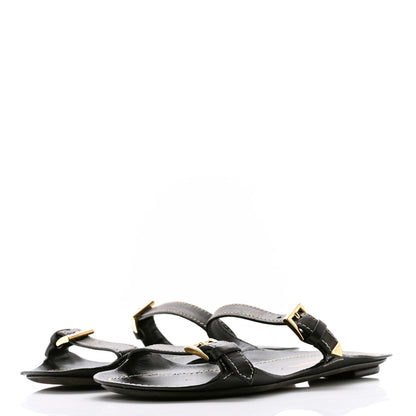 Prada Calfskin Sandali Two Strap Flat Sandals 37.5 Black 3 of 9
