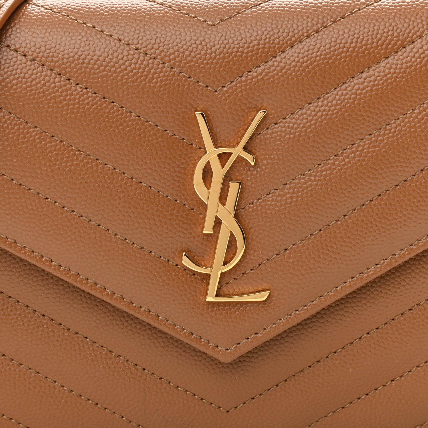 Saint Laurent Grain De Poudre Matelasse Chevron Monogram Envelope Chain Wallet Natural Dark 8 of 10