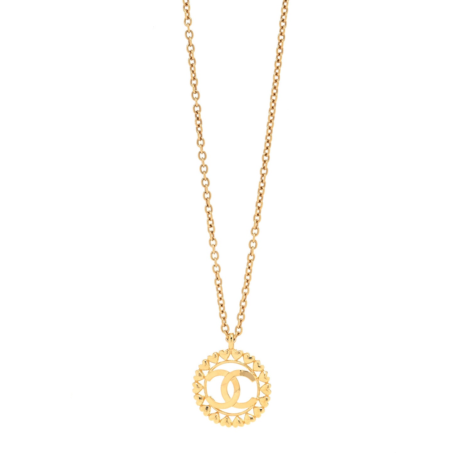 Metal CC Heart Medallion Chain Pendant Necklace Gold
