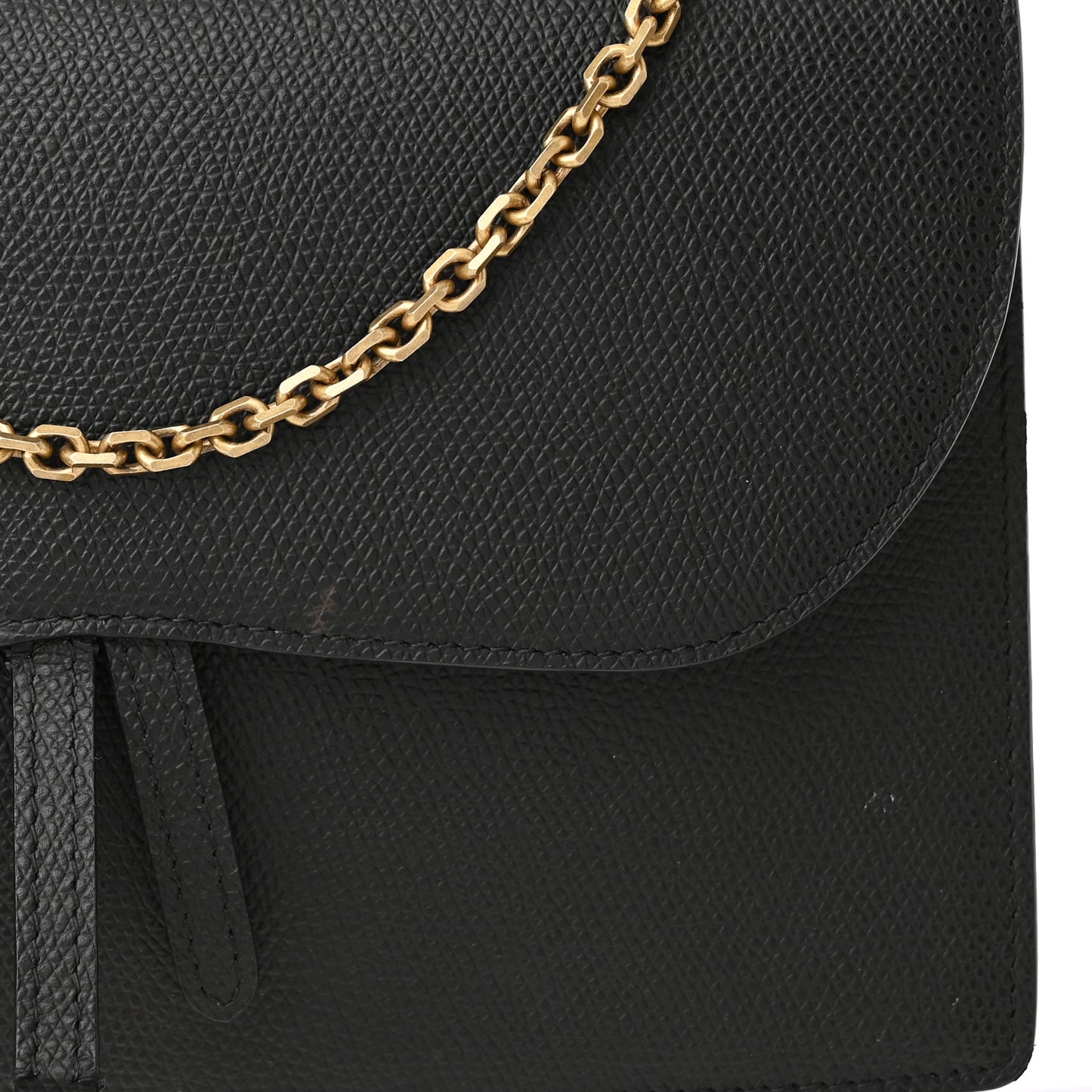 Grained Calfskin Saddle Chain Wallet Pouch Black