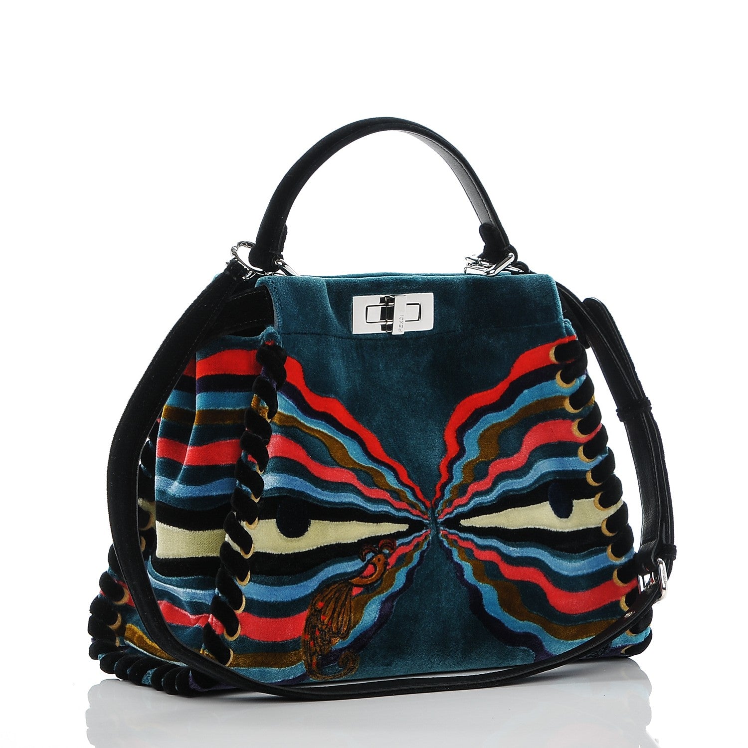 Fendi Velvet Lace Up Embroidered Medium Peekaboo Iconic Satchel Multicolor 3 of 6