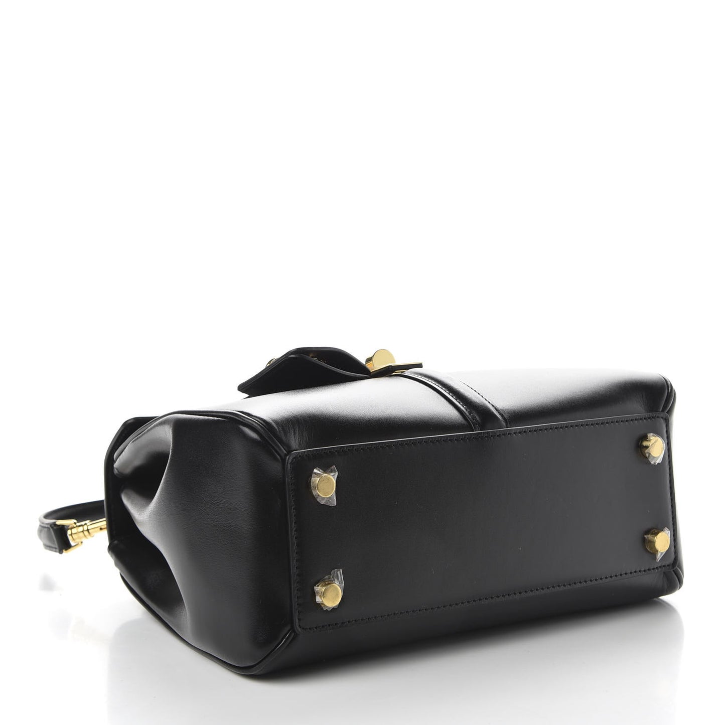 Satinated Calfskin Small 16 Top Handle Bag Black