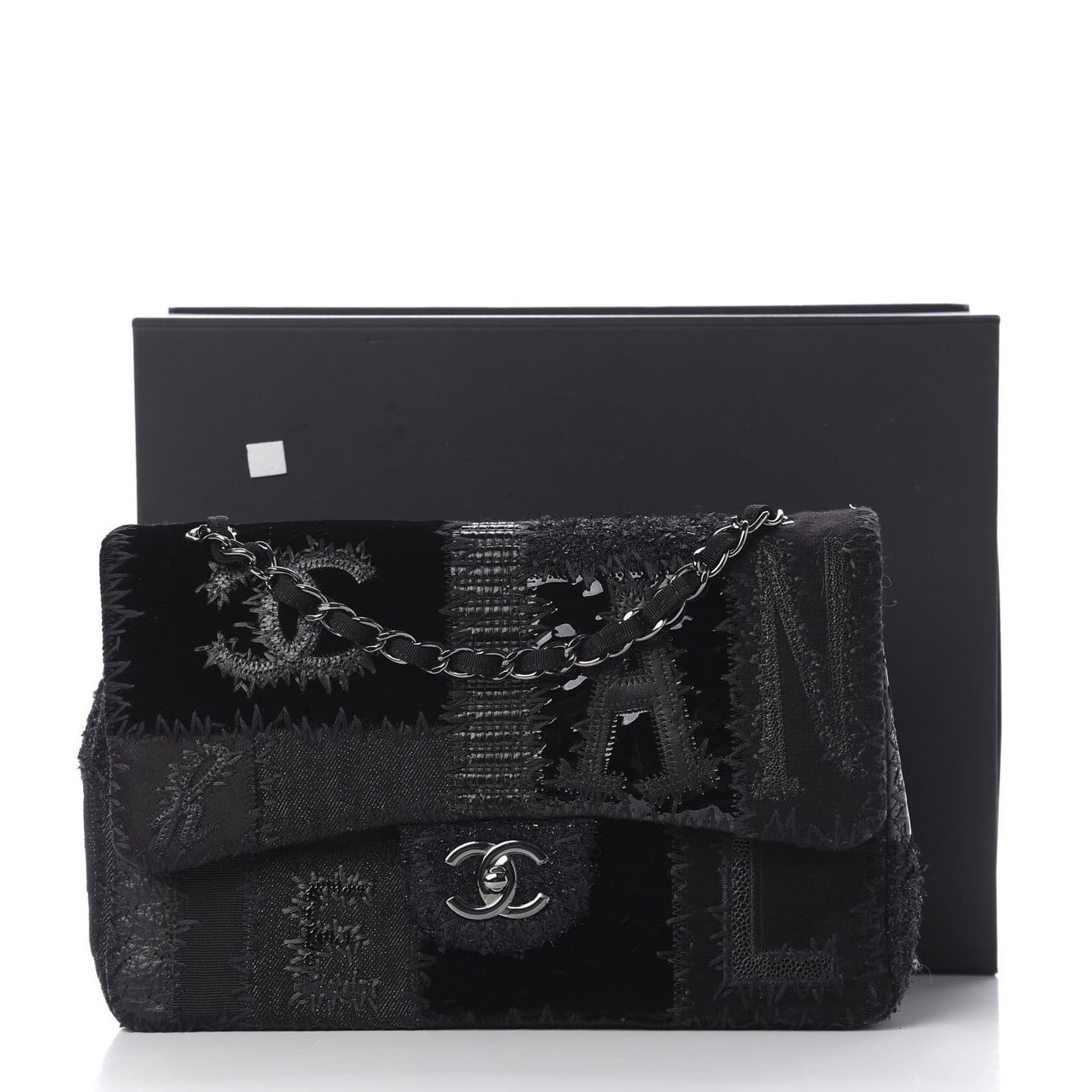 Tweed Patchwork Jumbo Single Flap Black
