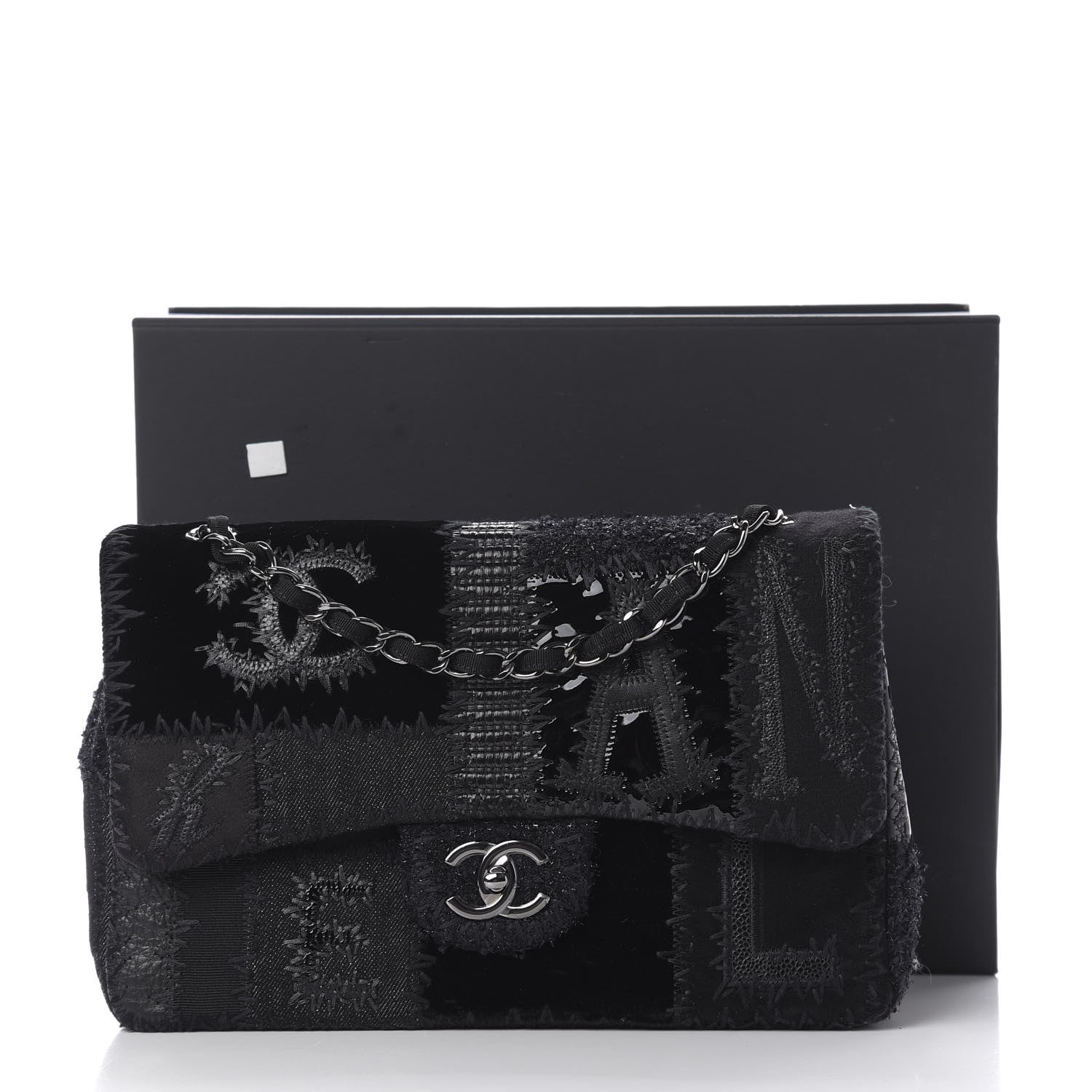 Chanel Tweed Patchwork Jumbo Single Flap Black 11 of 11