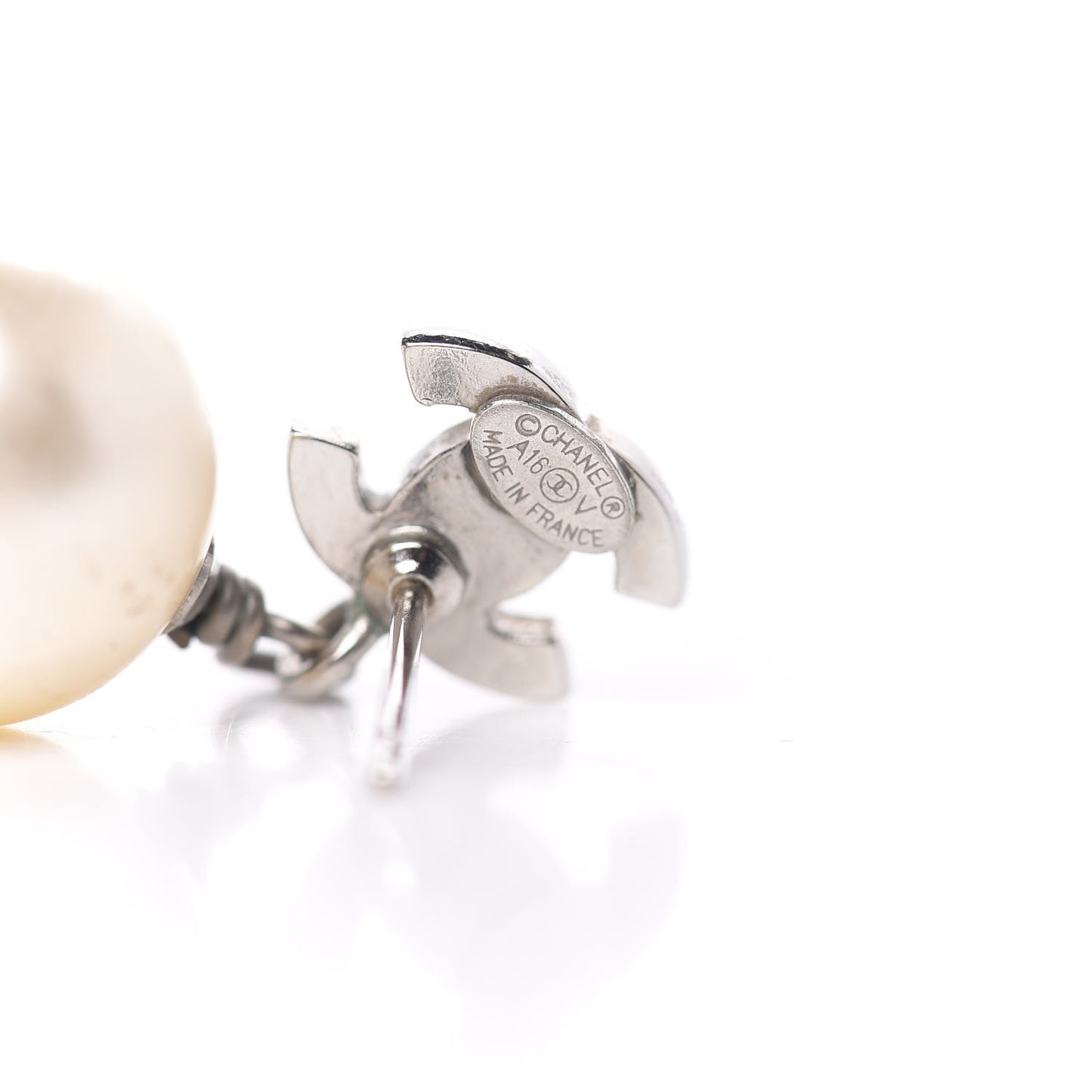 Crystal Pearl CC Drop Earrings Silver