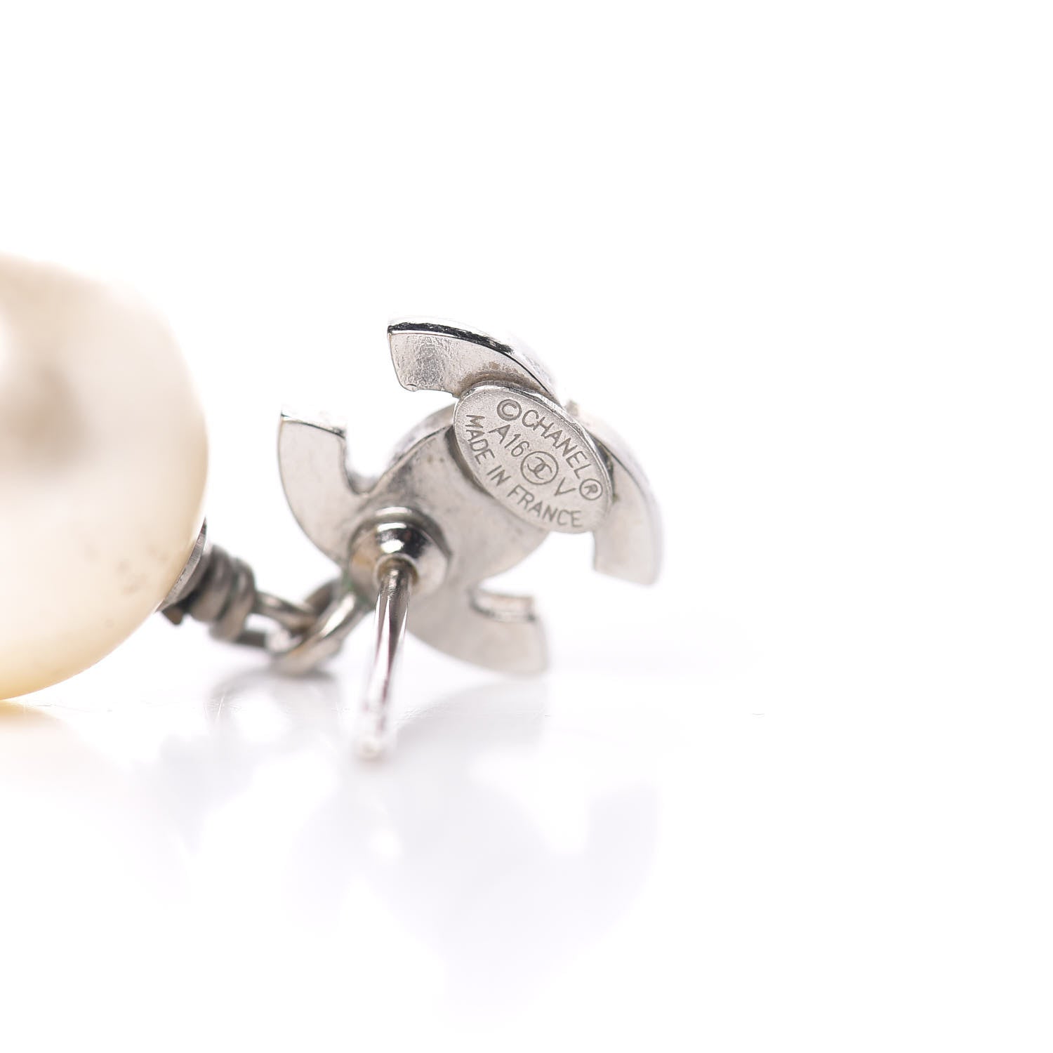 Chanel Crystal Pearl CC Drop Earrings Silver 4 of 4