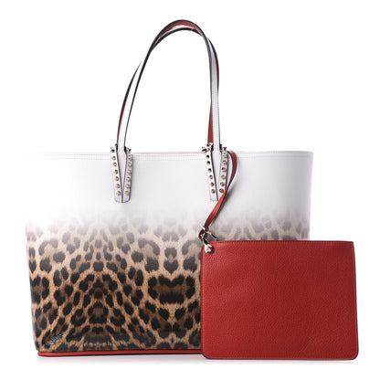 Christian Louboutin Calfskin Degrade Leopard Print Spikes East West Cabata Tote White Multi 1 of 8