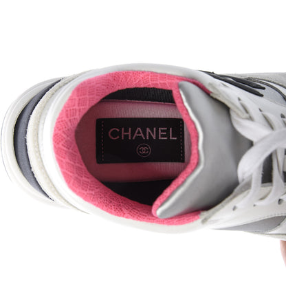 Chanel Calfskin Fabric Sneakers 37 White Silver Fluo Pink 7 of 9