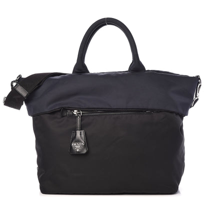 Prada Tessuto Nylon Double Reversible Tote Black Blue 1 of 16
