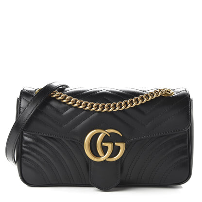 Gucci Calfskin Matelasse Small GG Marmont Shoulder Bag Black 1 of 10