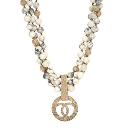 Chanel Metal Marble CC Pendant Choker Necklace Gold White 1 of 5