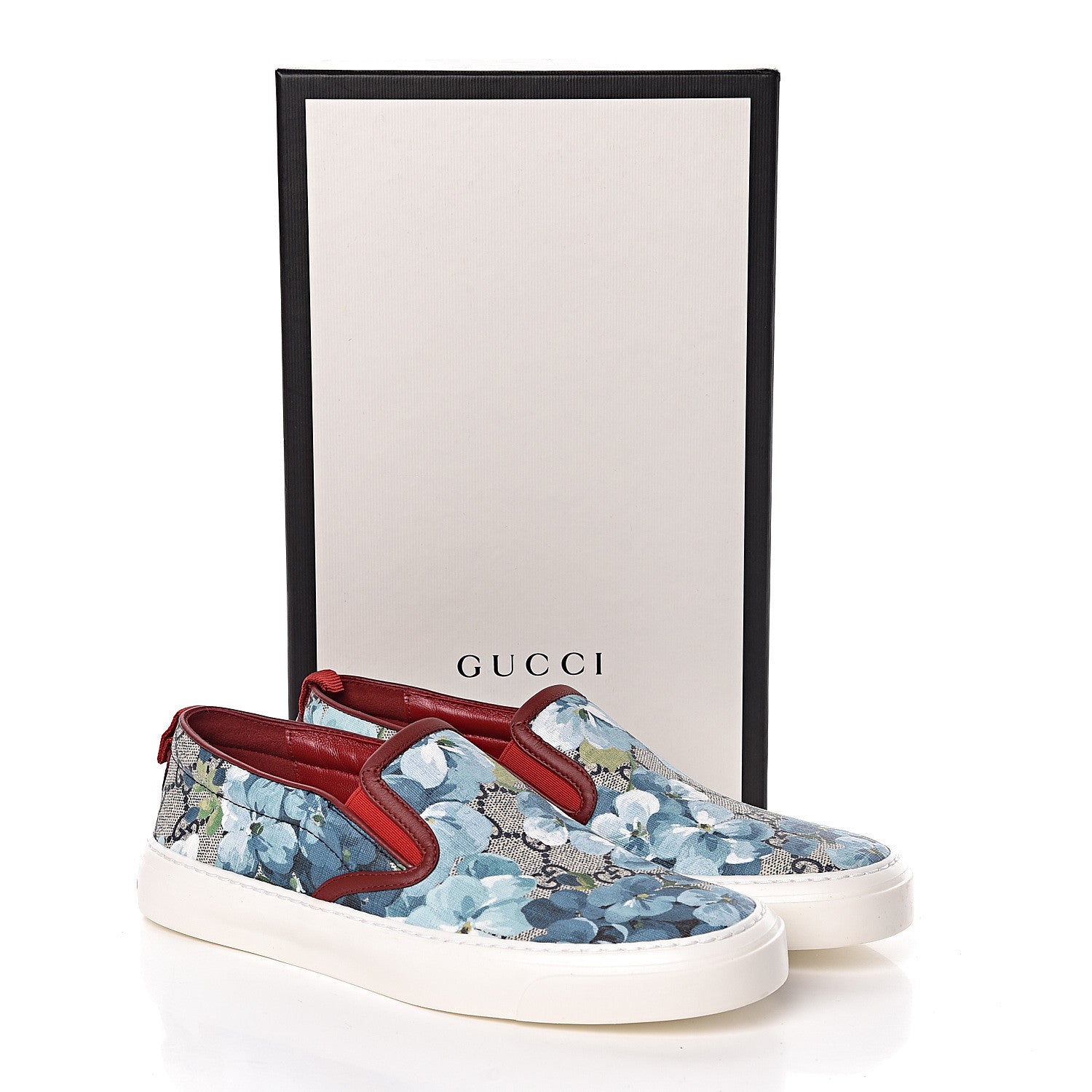 Gucci GG Supreme Monogram Blooms Womens Slip On Sneakers 38 Beige Blue Navy Red 8 of 8