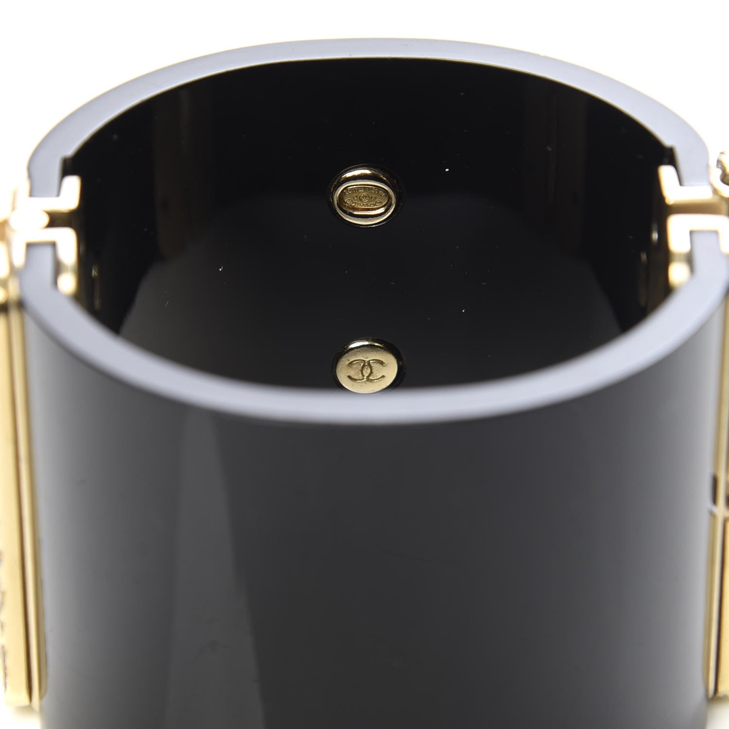 Chanel Resin CC Wide Cuff Black Gold 4 of 5