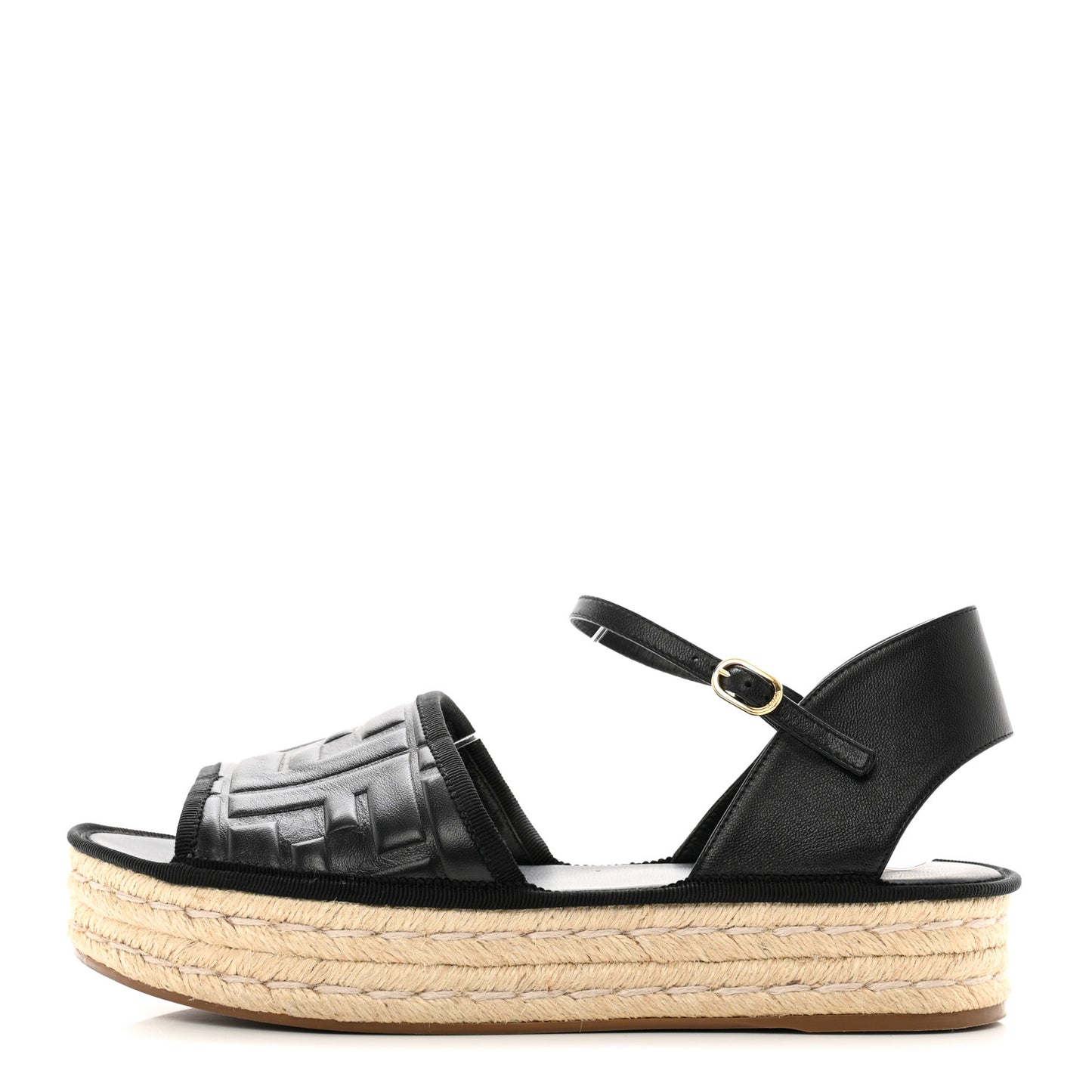 Nappa FF Embossed Espadrille Platform Sandals 39 Black