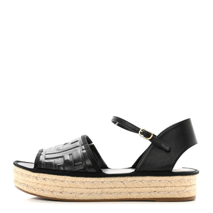 Fendi Nappa FF Embossed Espadrille Platform Sandals 39 Black 1 of 9