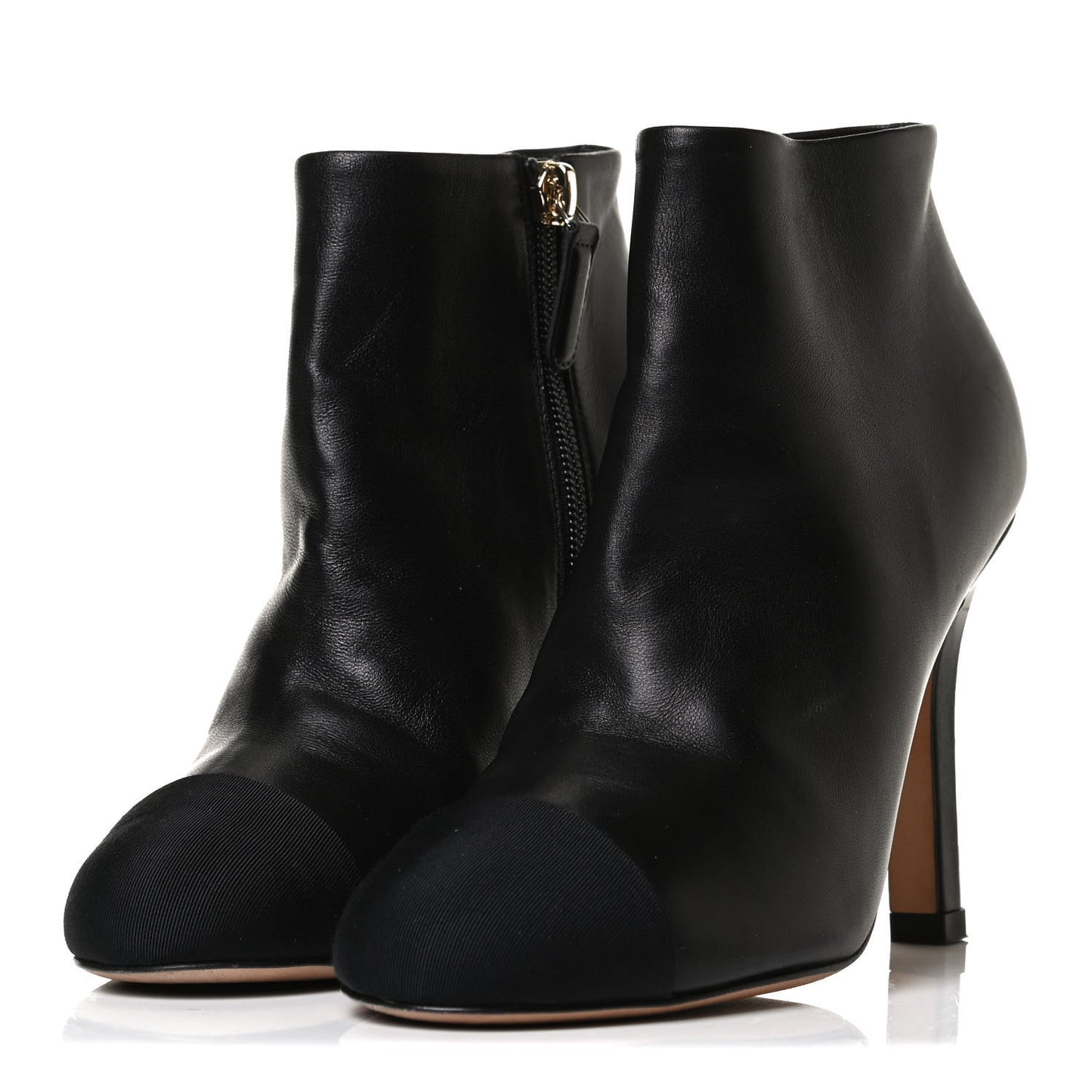 Lambskin Grossgrain Pearl Cap Toe Boots 35 Black