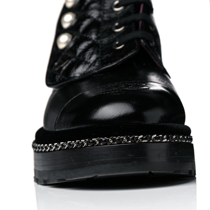 Chanel Crackled Calfskin Velvet Pearl Combat Short Boots 38 Black 8 of 14