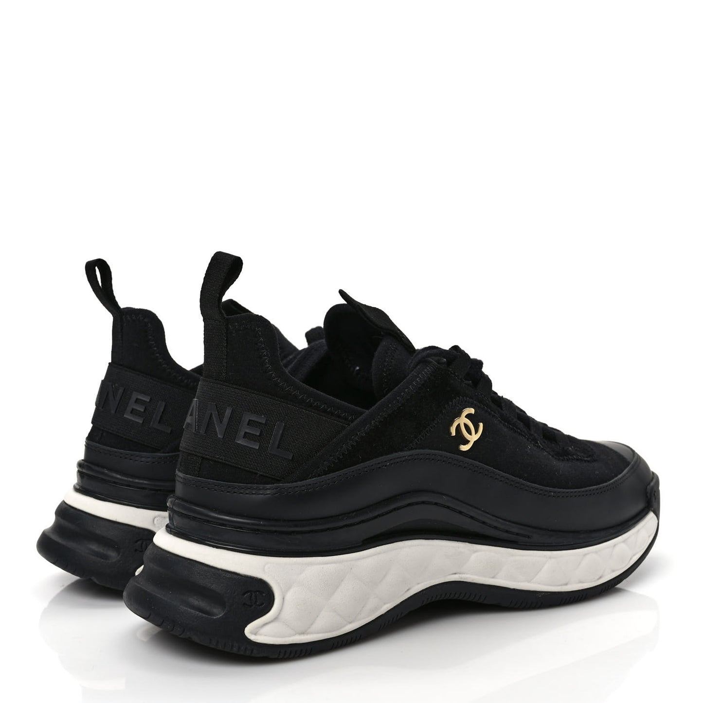 Velvet Calfskin Mixed Fibers CC Sneakers 37.5 Black