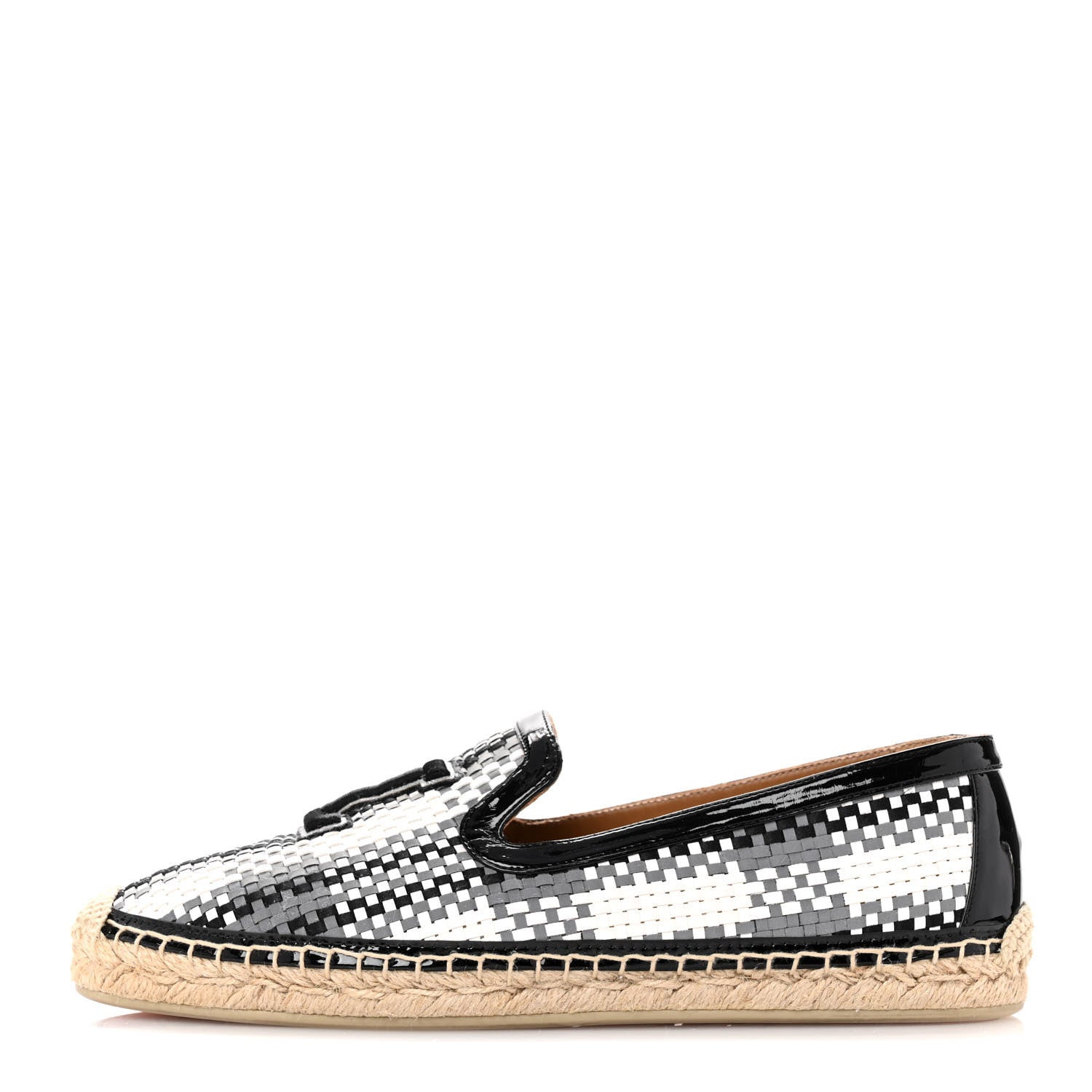 Christian Louboutin Patent Calfskin Reflective Tresse Nanou Ivy Orlato Espadrilles 39 White Black Grey 1 of 12
