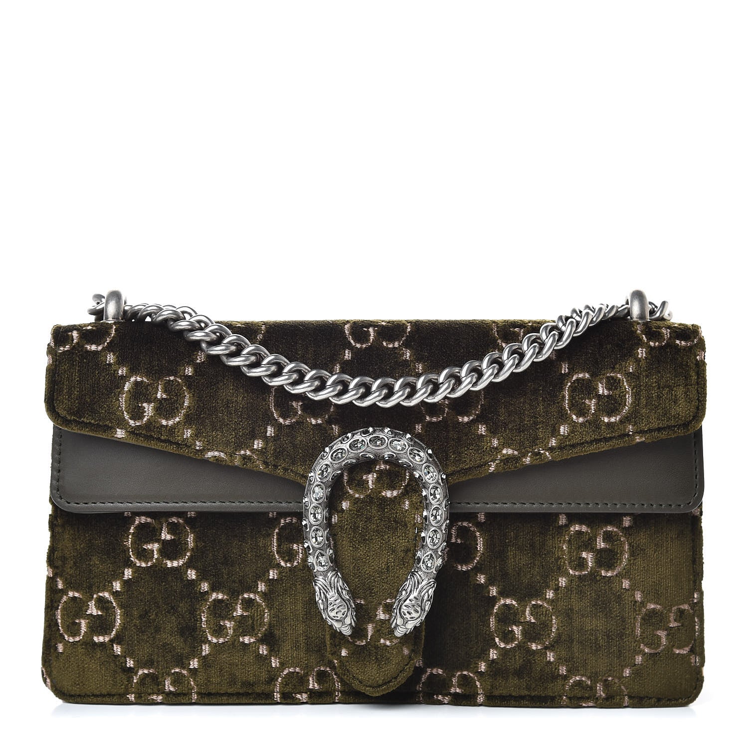 Gucci Velvet Moon Calfskin Crystal GG Monogram Small Dionysus Shoulder Bag Dark Olive Rose Gold 2 of 11