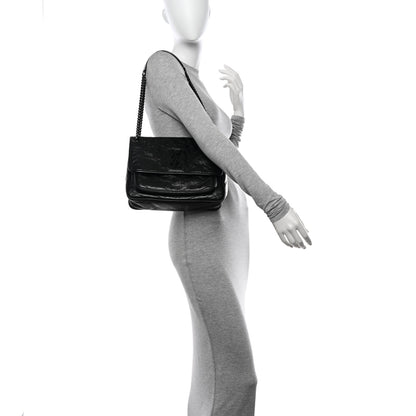 Saint Laurent Crinkled Calfskin Matelasse Monogram Medium Niki Chain Satchel Black 2 of 12