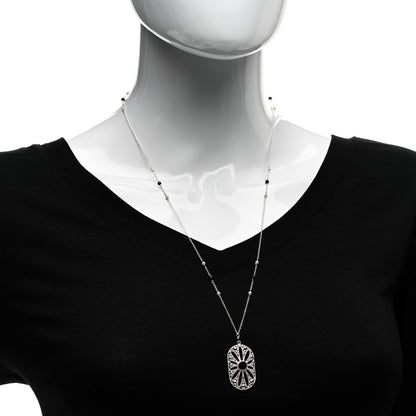 Tiffany Sterling Silver Black Onyx Pearl Ziegfeld Daisy Pendant Necklace 2 of 4