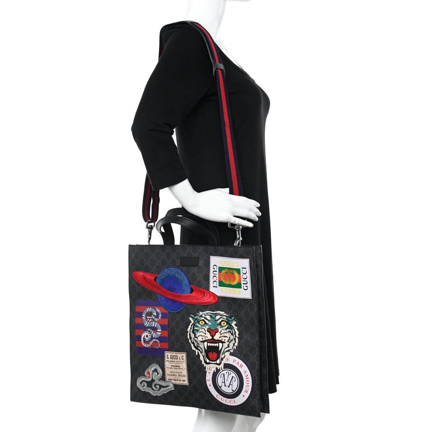 Gucci GG Supreme Monogram Night Courrier Vertical Tote Black Multicolor 2 of 11