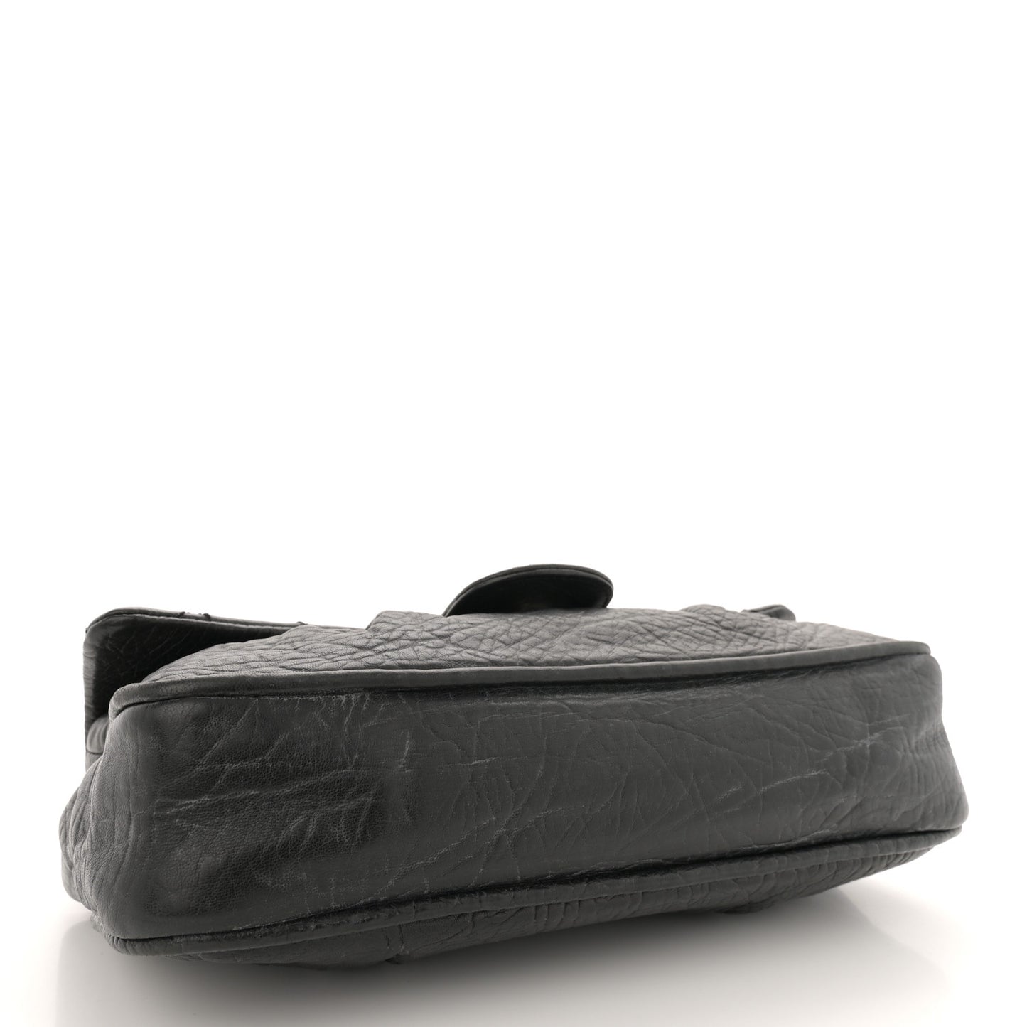 Distressed Lambskin Lady Braid Flap Black