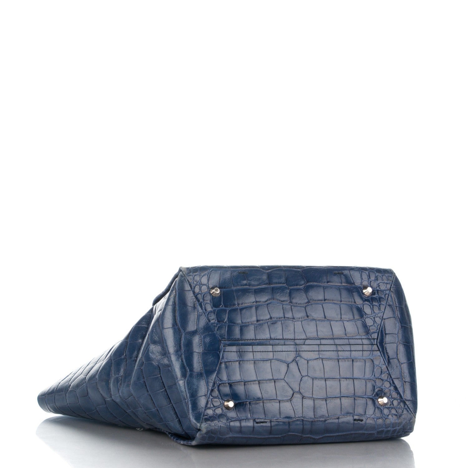 Lanvin Calfskin Crocodile Embossed Moon River Tote Marine 4 of 9