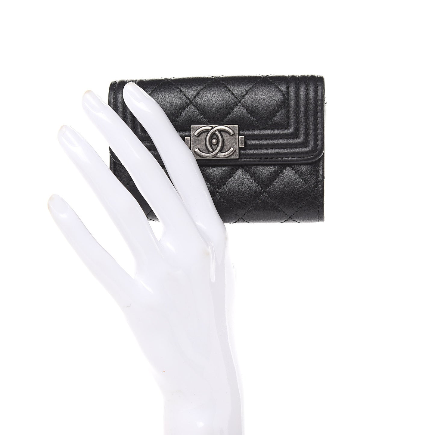 Calfskin Quilted 4 Key Holder Boy Flap Black