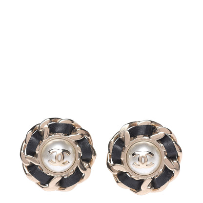 Chanel Pearl Lambskin Chain Around CC Earrings Gold 1 of 5