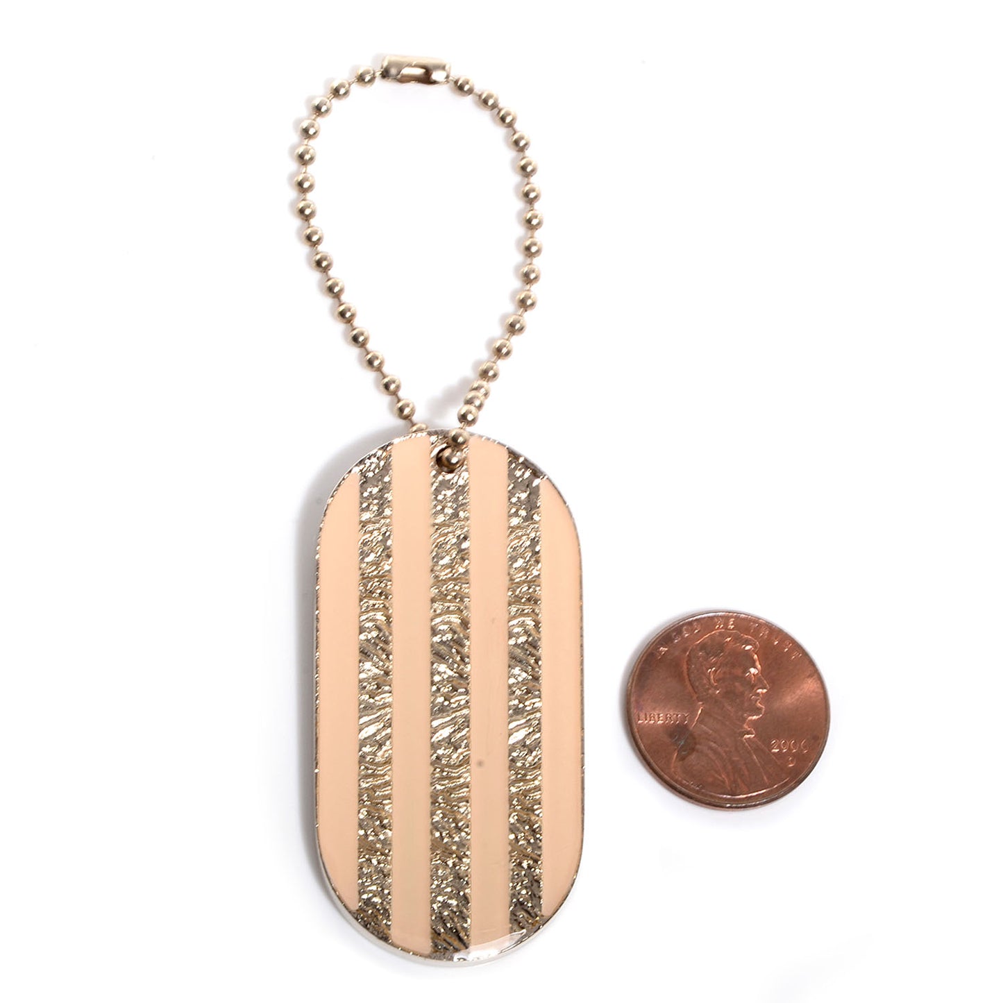 Stripe Dog Tag Key Ring Beige