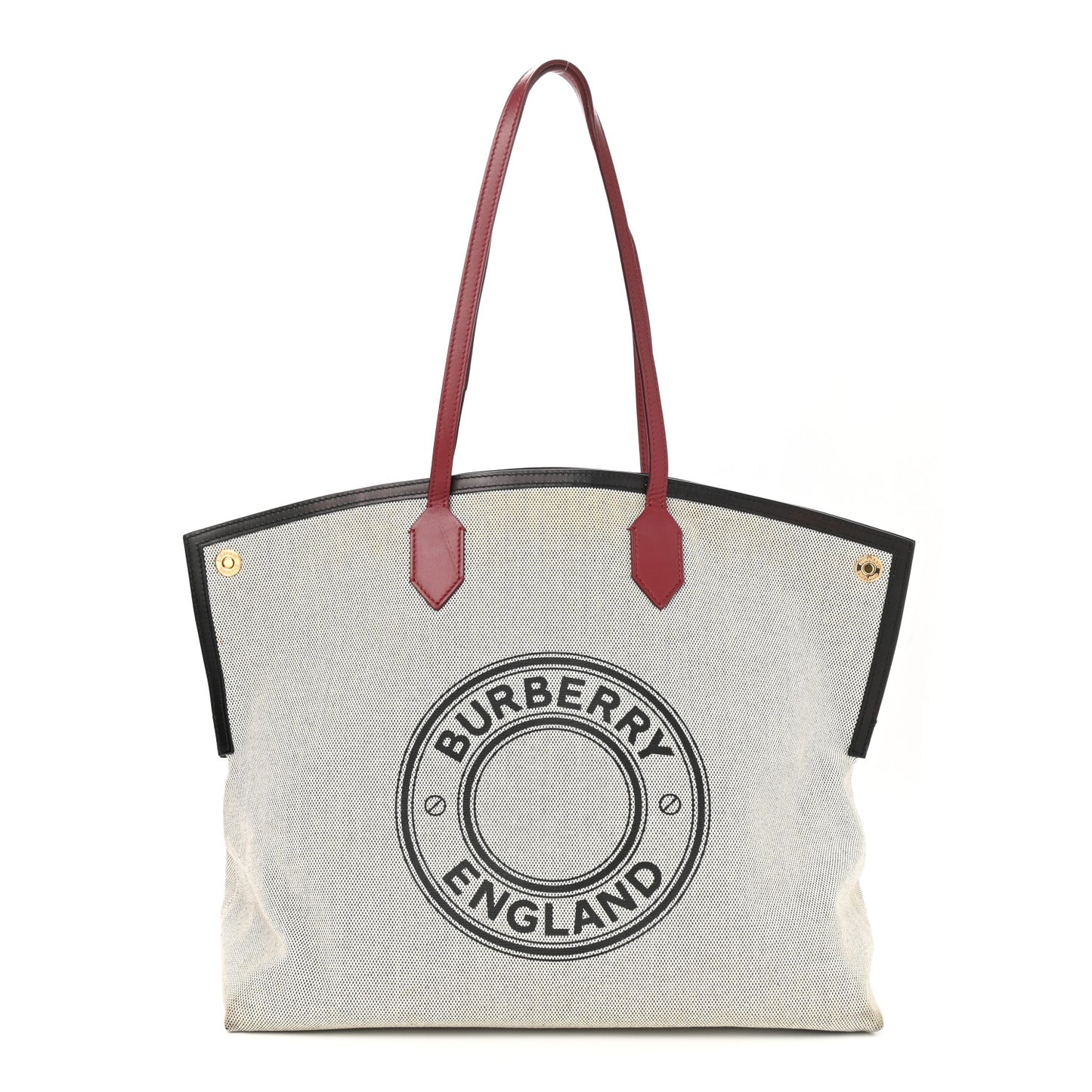 Cotton Canvas Calfskin Large Society Tote Bag Black Burgundy