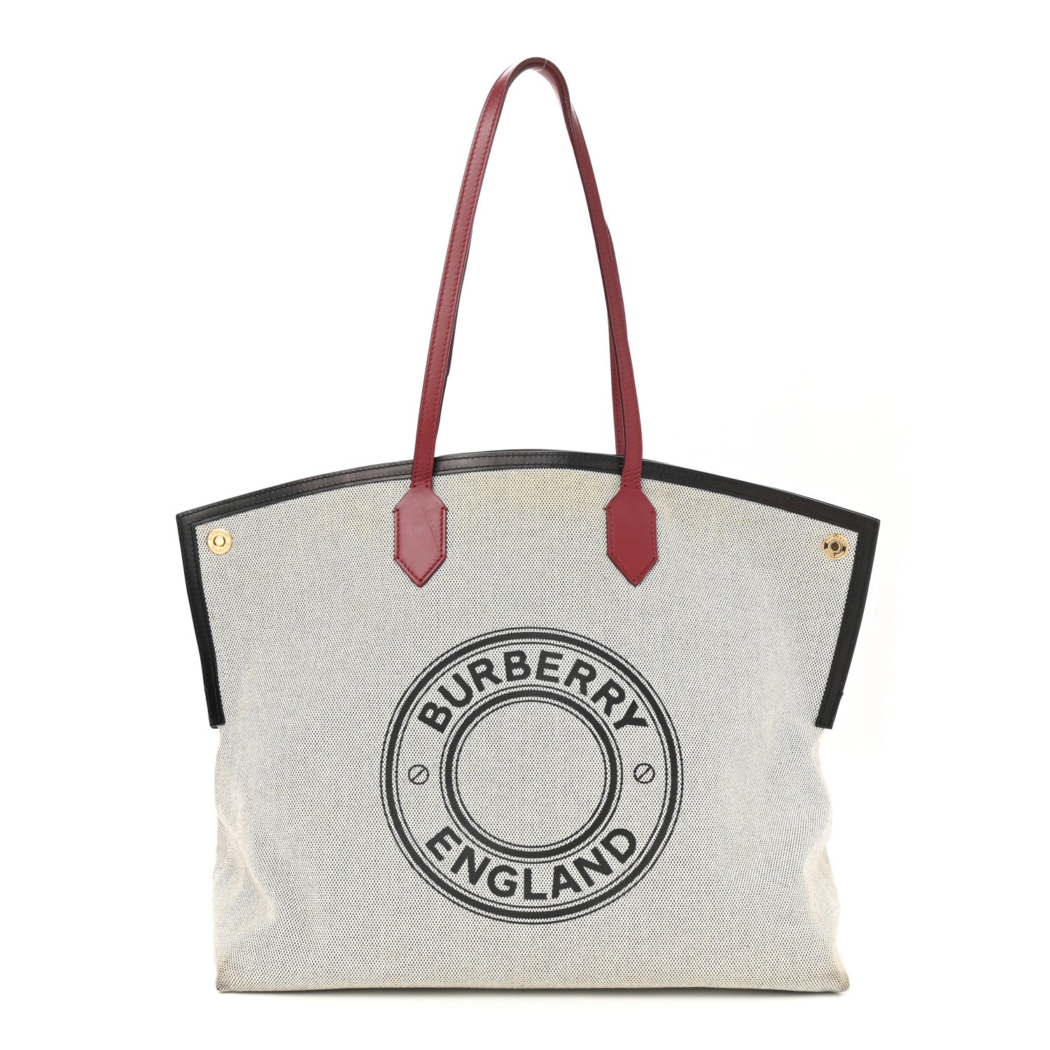 Burberry Cotton Canvas Calfskin Large Society Tote Bag Black Burgundy 1 of 8