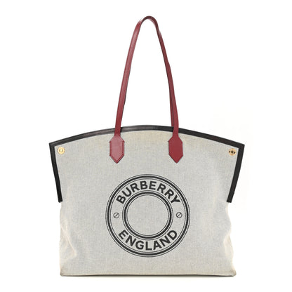 Burberry Cotton Canvas Calfskin Large Society Tote Bag Black Burgundy 1 of 8