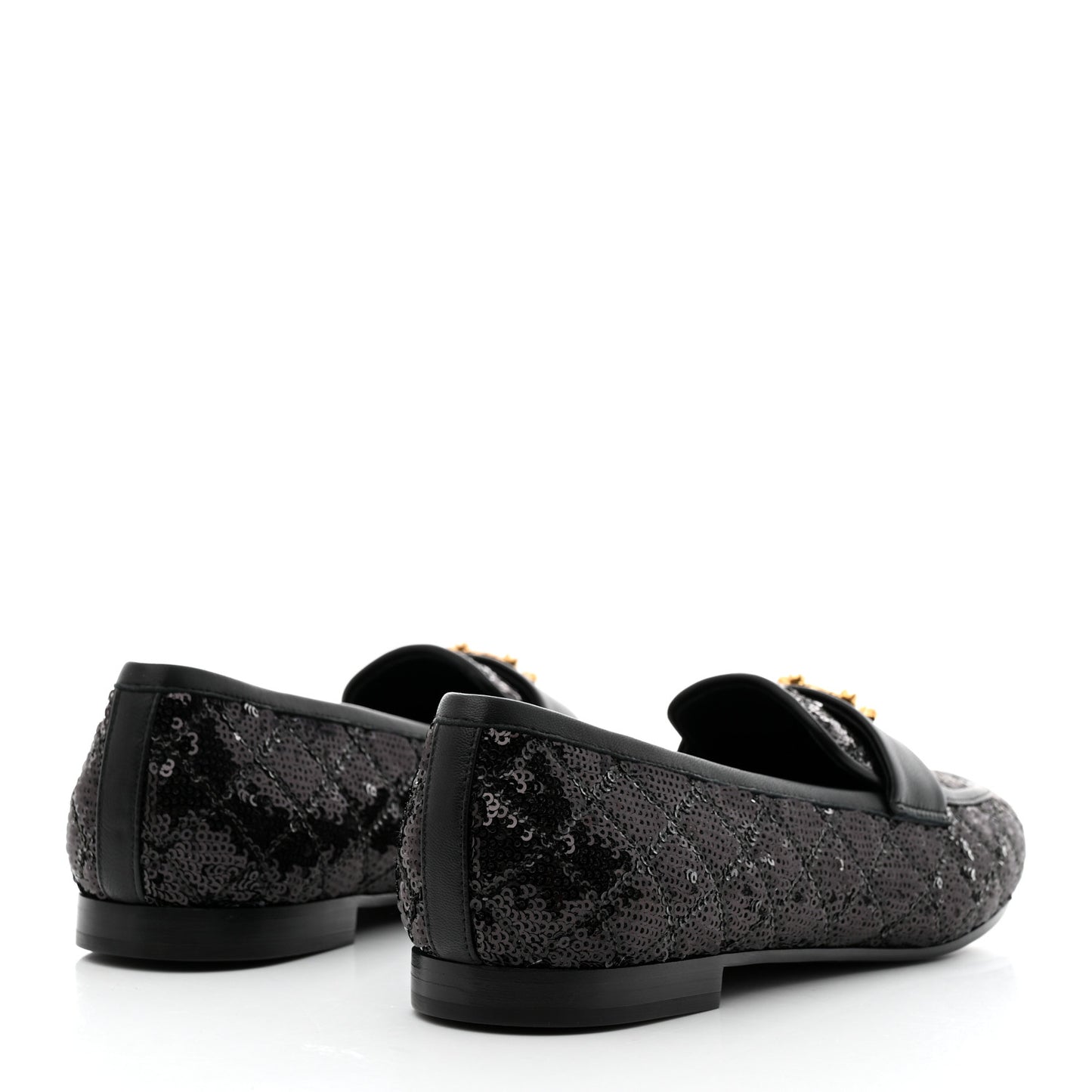 Sequin Lambskin Quilted CC Loafers 37.5 Black