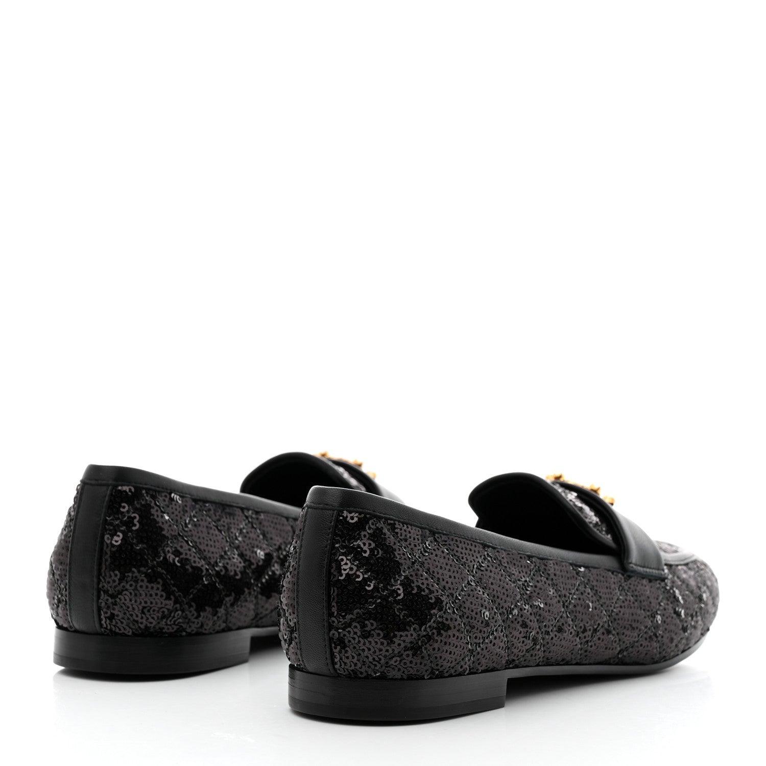 Chanel Sequin Lambskin Quilted CC Loafers 37.5 Black 4 of 9