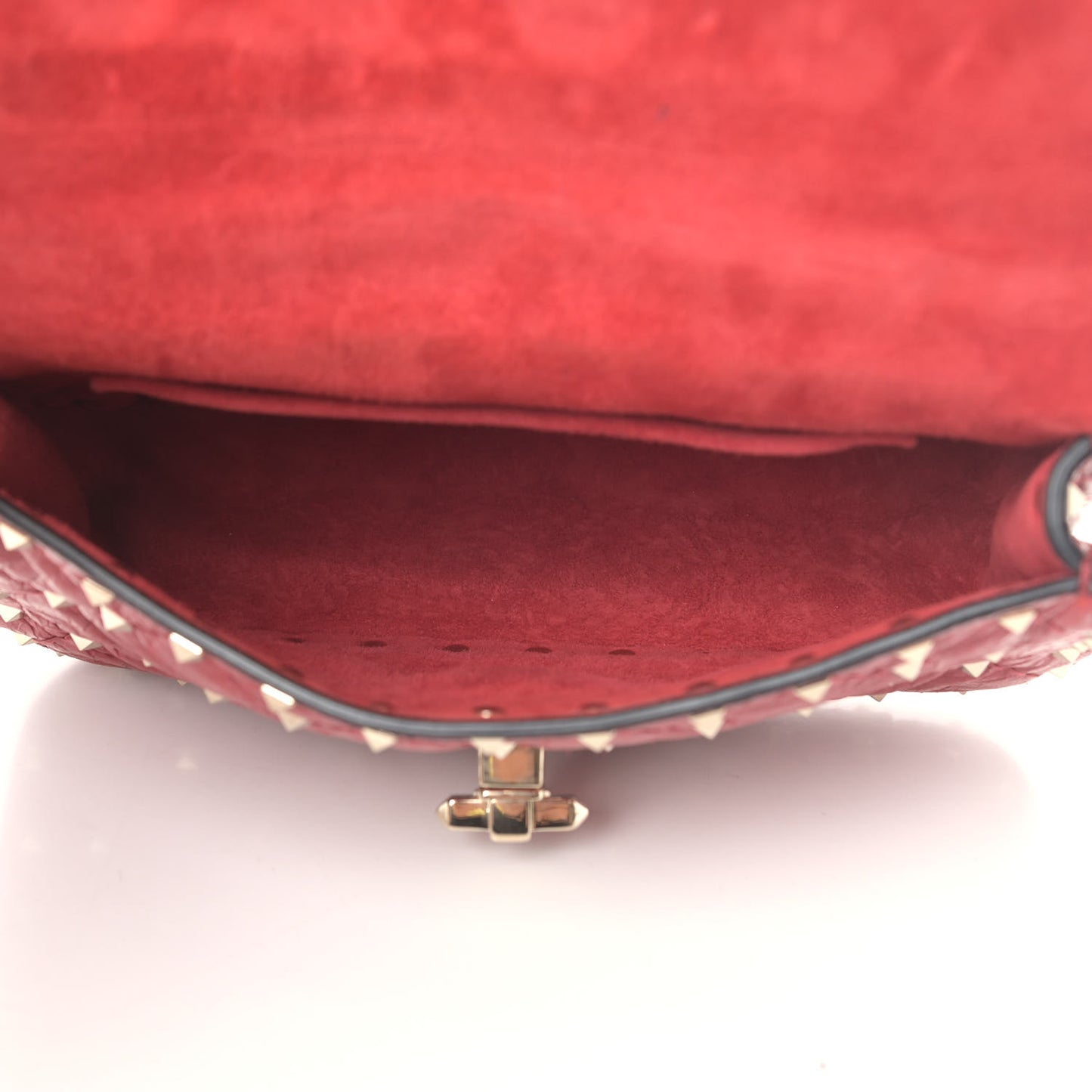 Craquele Nappa Small Rockstud Spike Shoulder Bag Red