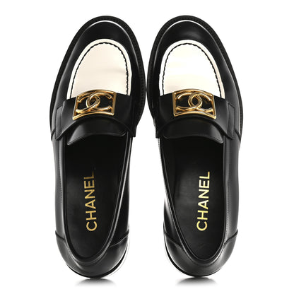 Chanel Shiny Calfskin CC Loafers Black White 39.5 Black White 2 of 9