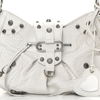 Balenciaga Extra Supple Calfskin Crocodile Embossed Medium Le Cagole Shoulder Bag White 8 of 13