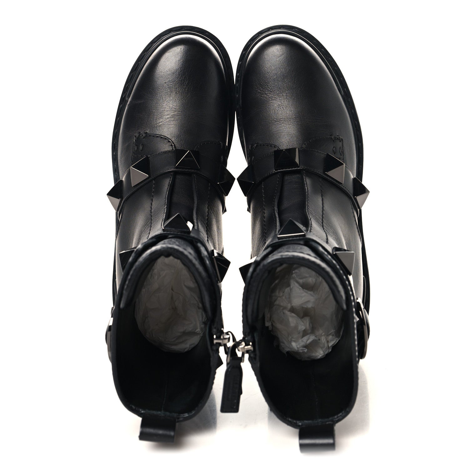 Valentino Garavani Calfskin Tonal Roman Stud 20/40mm Combat Boots 36.5 Black 2 of 9