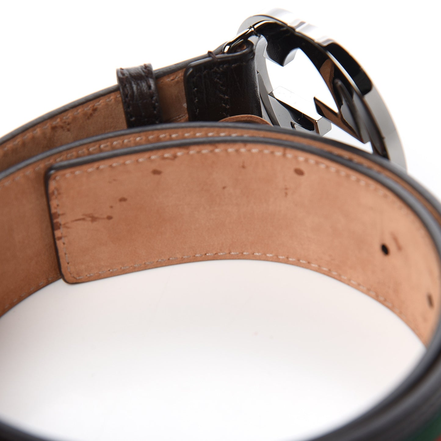 Calfskin Web Interlocking G Belt 80 32 Dark Brown