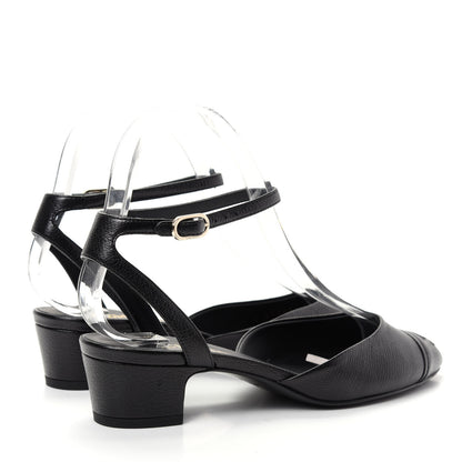Chanel Goatskin Cap Toe CC Slingback Pumps 36.5 Black 4 of 11