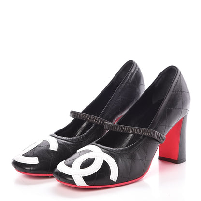 Chanel Lambskin Quilted Cambon Mary Jane Pumps 38 Black 3 of 11