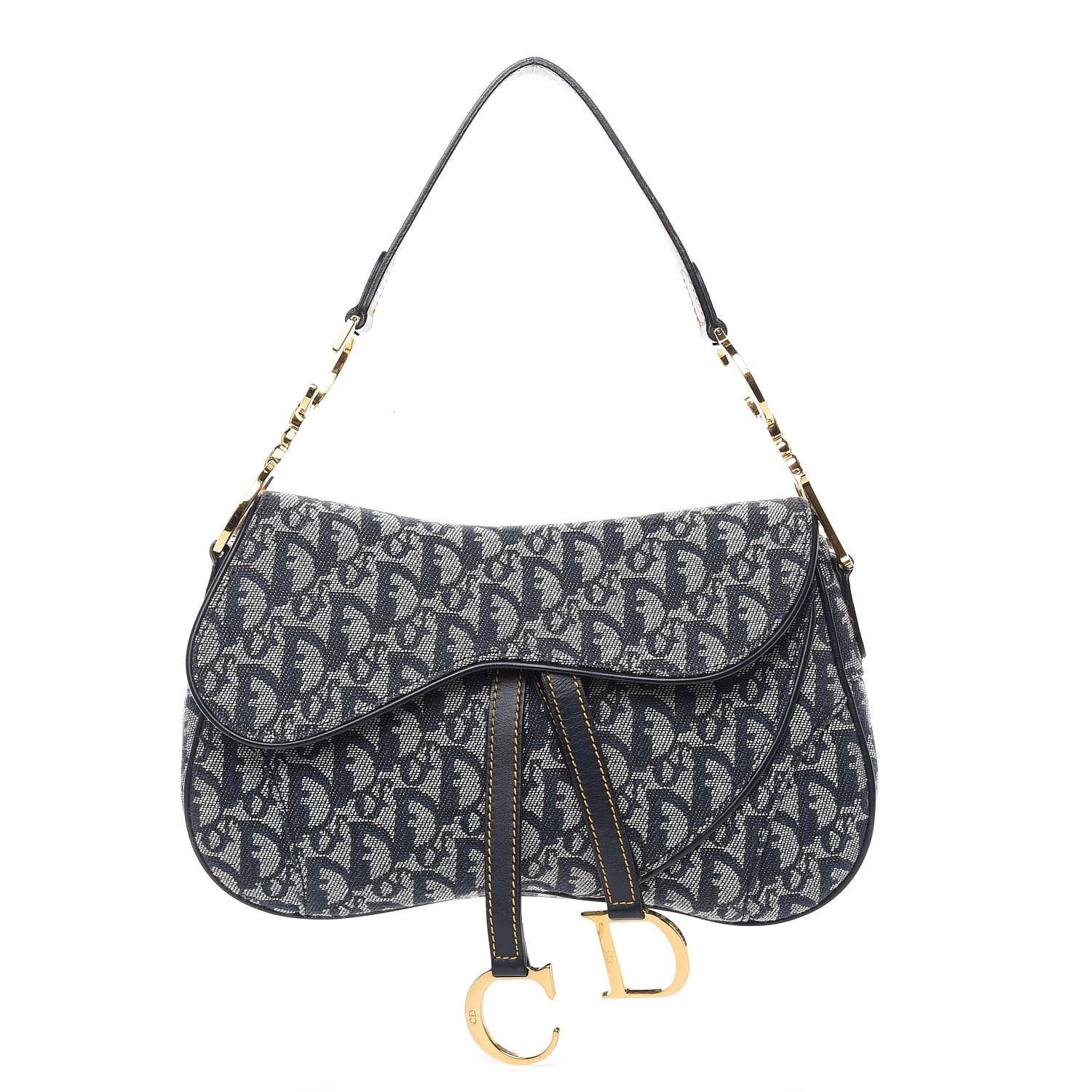Christian Dior Monogram Double Saddle Bag Navy Blue 1 of 13
